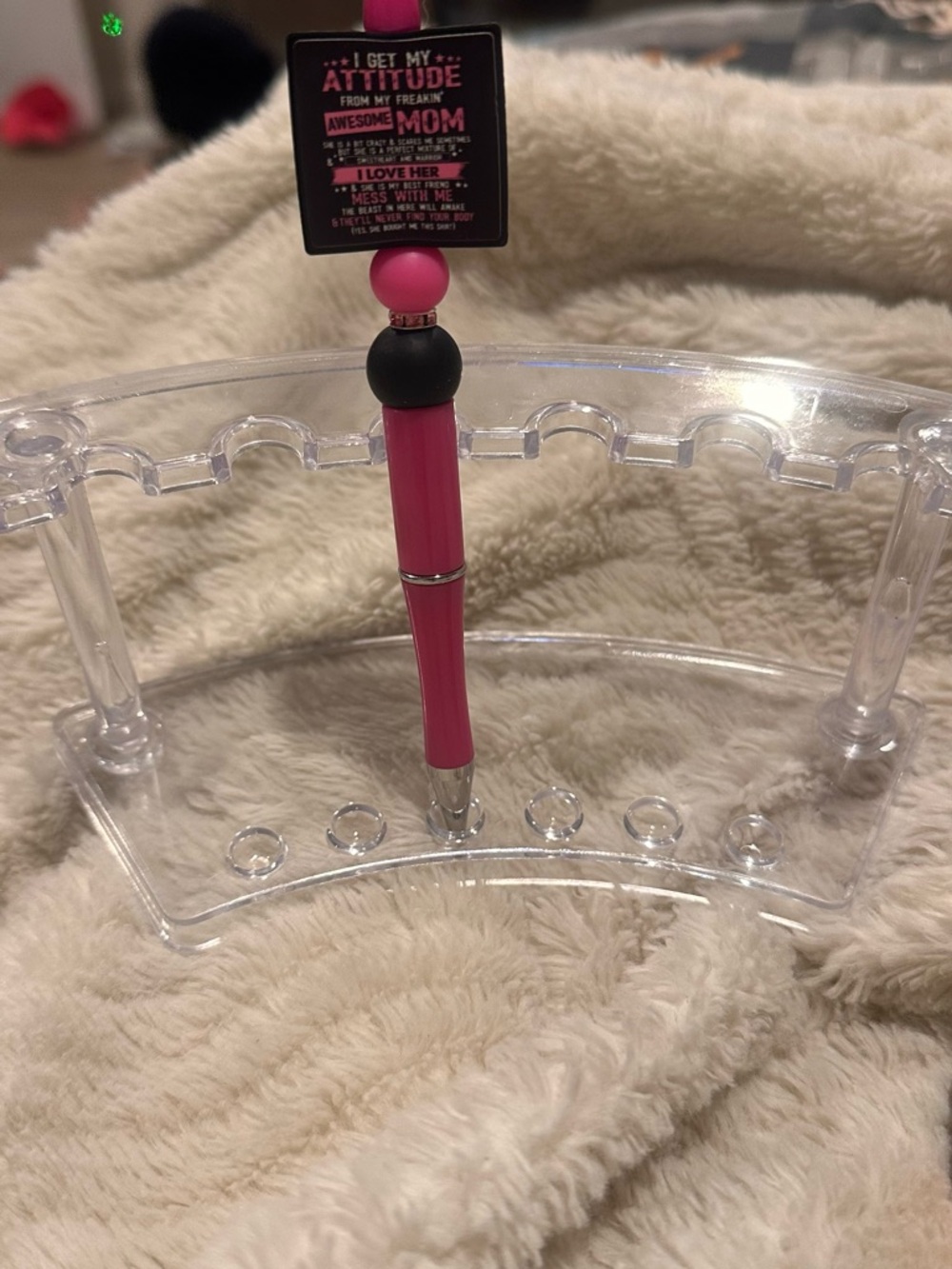 Pink Beaded Pen with Inspirational Square Charm